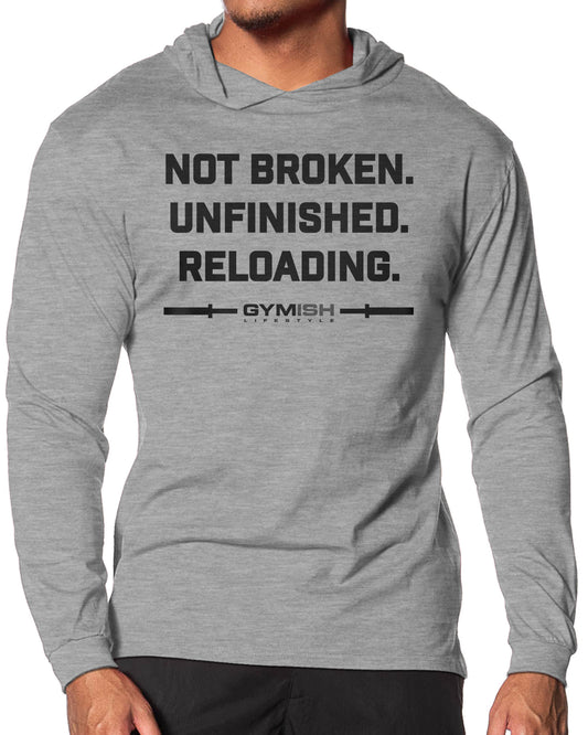 158. Not Broken Lightweight Long Sleeve Hooded T-shirt for Men Sport Grey Hoodie T-Shirt GYMISH LIFESTYLE