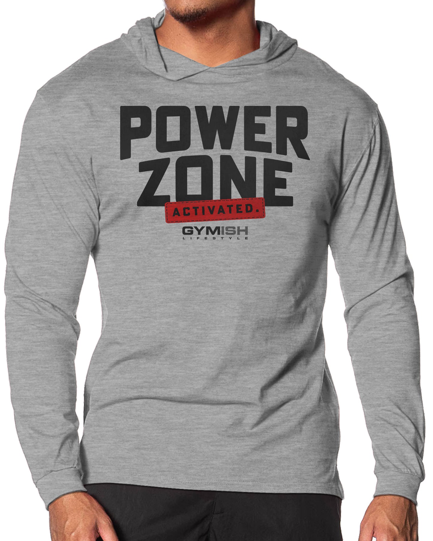 150. Activated Lightweight Long Sleeve Hooded T-shirt for Men Sport Grey Hoodie T-Shirt GYMISH LIFESTYLE