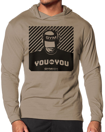 151. You vs You Lightweight Long Sleeve Hooded T-shirt for Men Khaki Hoodie T-Shirt GYMISH LIFESTYLE