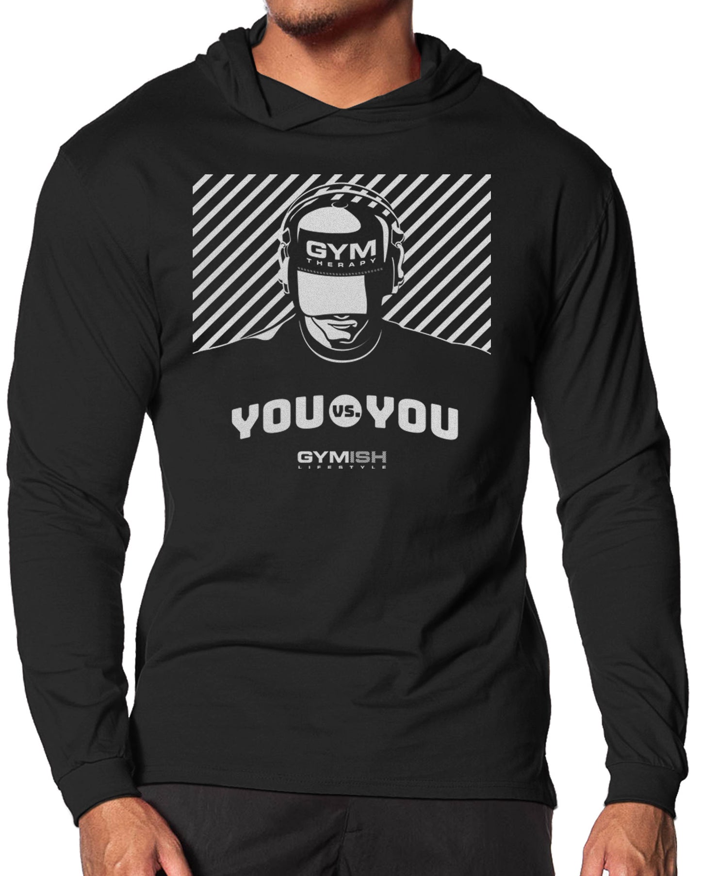 151. You vs You Lightweight Long Sleeve Hooded T-shirt for Men Silver On Black Hoodie T-Shirt GYMISH LIFESTYLE