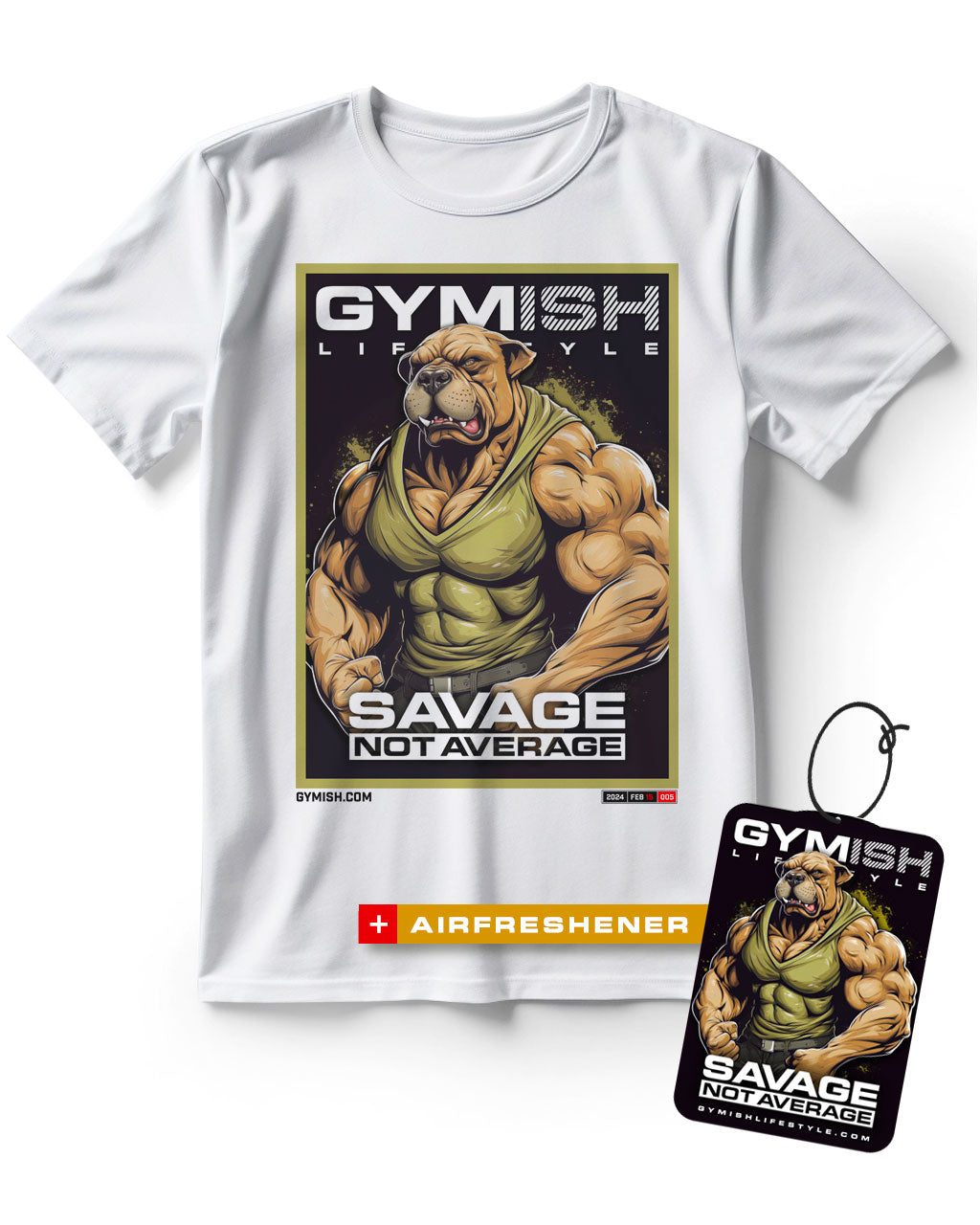 Pitbull Savage Not Average Workout Gym Shirt for Men with Air Freshener Gift Set