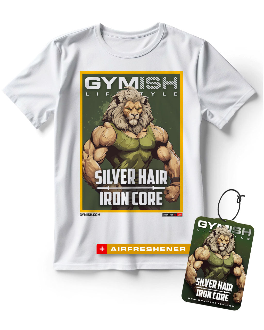 Lion Iron Core Workout Gym T-Shirt for Men with Air Freshener Gift Set