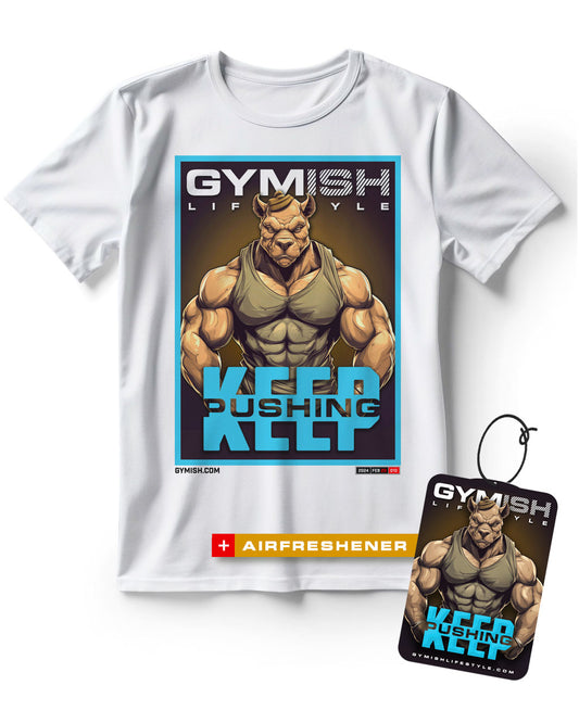 Pitbull Keep Pushing Workout Gym Shirt for Men with Air Freshener Gift Set