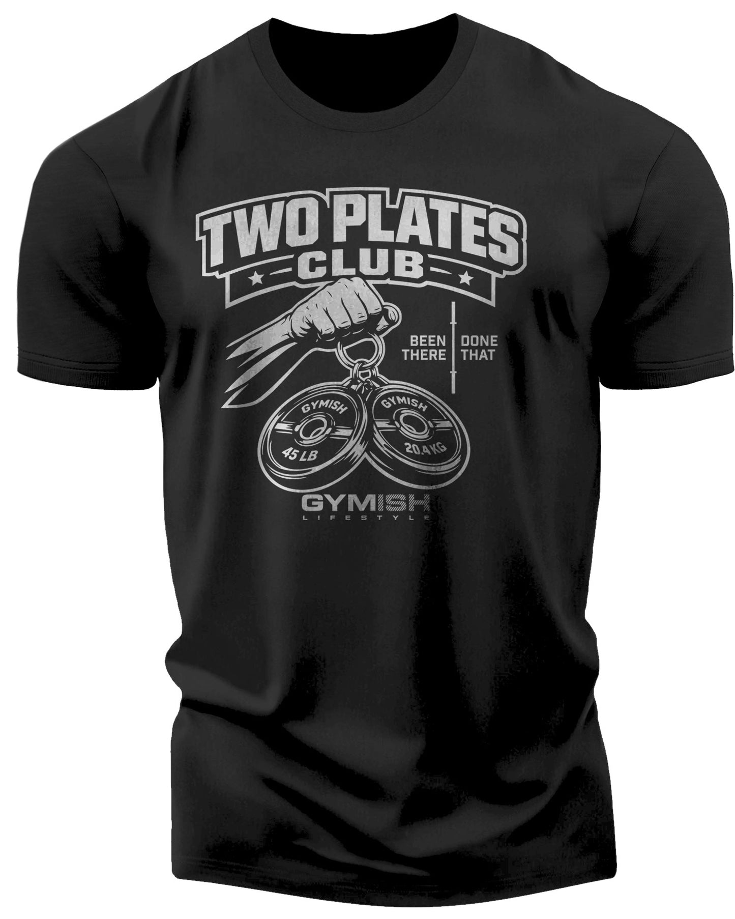 153. Two Plates Funny Motivational Workout Gym T-Shirt for Men T-Shirt Silver On Black T-Shirt GYMISH LIFESTYLE