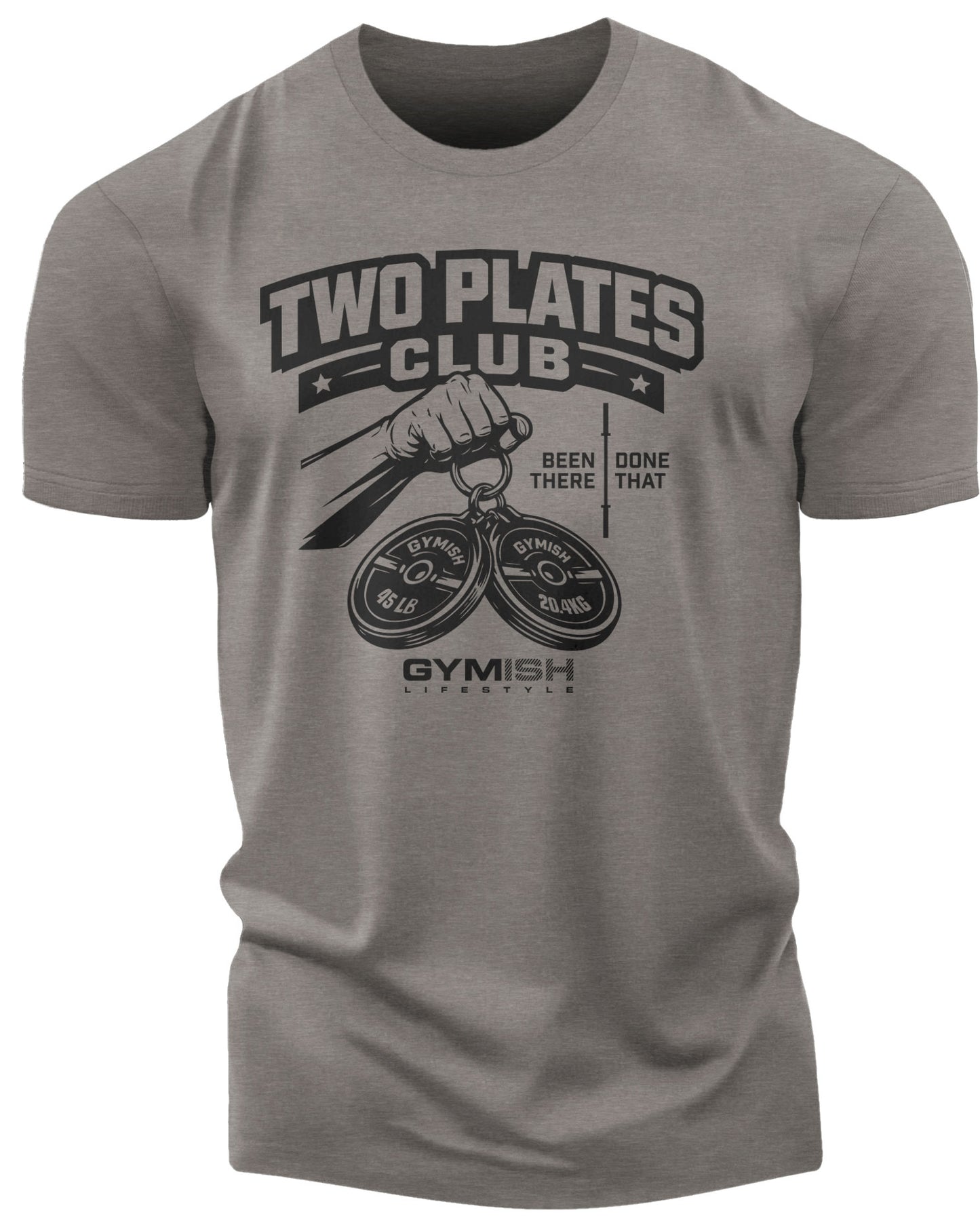 153. Two Plates Funny Motivational Workout Gym T-Shirt for Men T-Shirt Warm Grey T-Shirt GYMISH LIFESTYLE