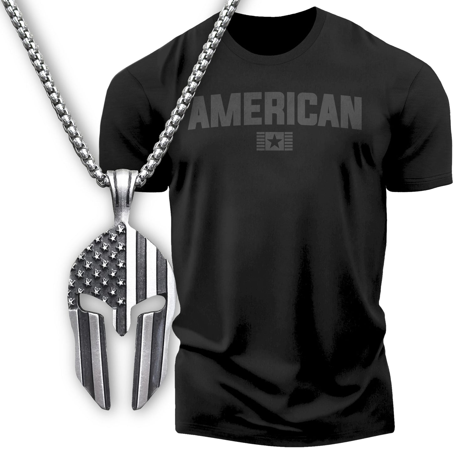 Gift Set for Men American Workout Gym Shirt with Spartan Warrior Pendant