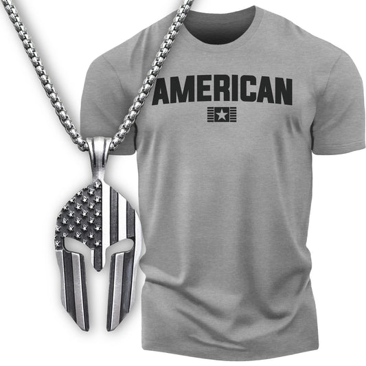 Gift Set for Men American Workout Gym Shirt with Spartan Warrior Pendant