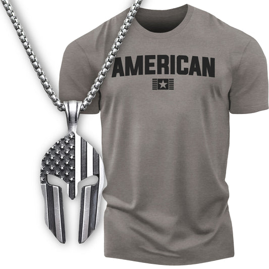 Gift Set for Men American Workout Gym Shirt with Spartan Warrior Pendant