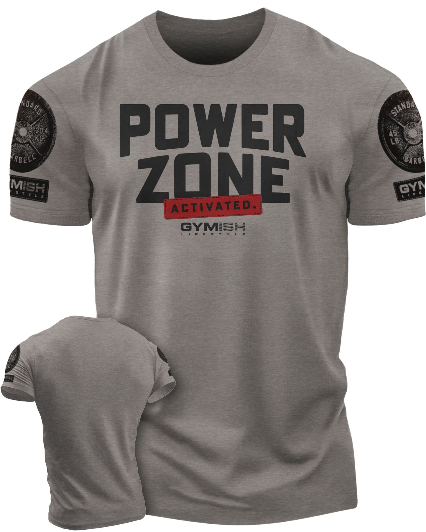 150. Activated Funny Motivational Workout Gym T-Shirt for Men T-Shirt Warm Grey with Sleeve Logo T-Shirt GYMISH LIFESTYLE