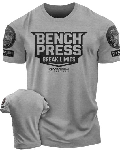 025. Bench Press Funny Motivational Workout Gym T-Shirt for Men T-Shirt Heather Grey with Sleeve Logo T-Shirt GYMISH LIFESTYLE