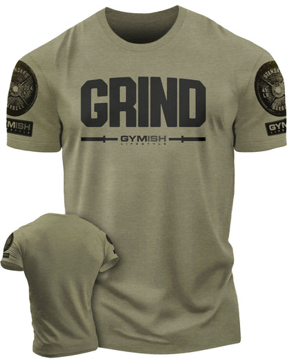 139. Grind Funny Motivational Workout Gym T-Shirt for Men T-Shirt Military with Sleeve Logo T-Shirt GYMISH LIFESTYLE