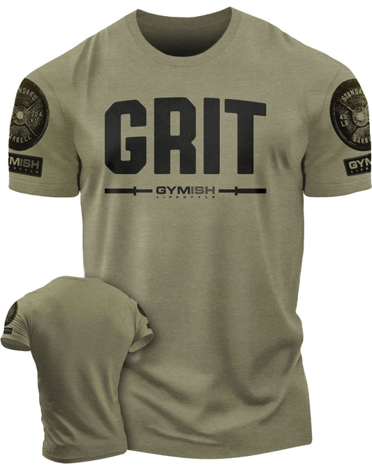 134. Grit Funny Motivational Workout Gym T-Shirt for Men T-Shirt Military with Sleeve Logo T-Shirt GYMISH LIFESTYLE