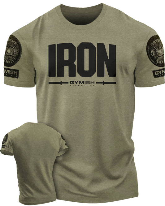 136. Iron Funny Motivational Workout Gym T-Shirt for Men T-Shirt Military with Sleeve Logo T-Shirt GYMISH LIFESTYLE