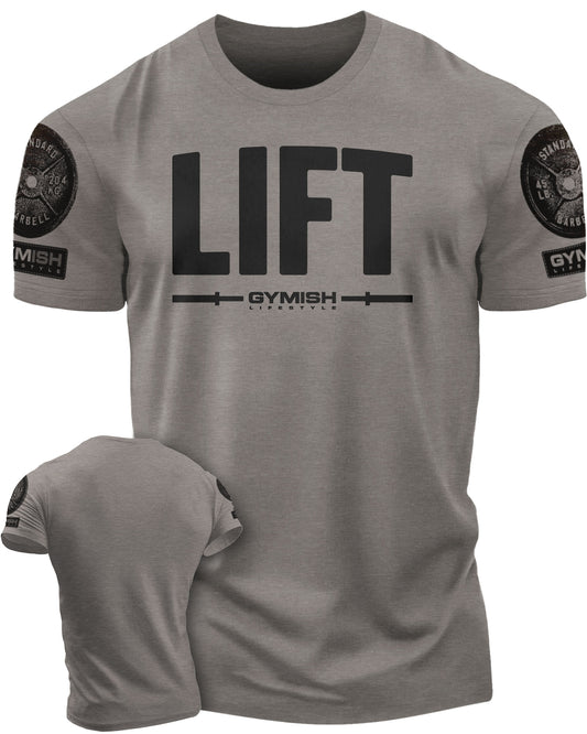 137. Lift Funny Motivational Workout Gym T-Shirt for Men T-Shirt Warm Grey with Sleeve Logo T-Shirt GYMISH LIFESTYLE