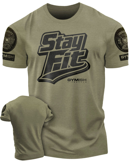 131. Stay Fit Funny Motivational Workout Gym T-Shirt for Men T-Shirt Military with Sleeve Logo T-Shirt GYMISH LIFESTYLE