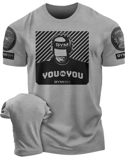 151. You vs You Funny Motivational Workout Gym T-Shirt for Men T-Shirt Heather Grey with Sleeve Logo T-Shirt GYMISH LIFESTYLE
