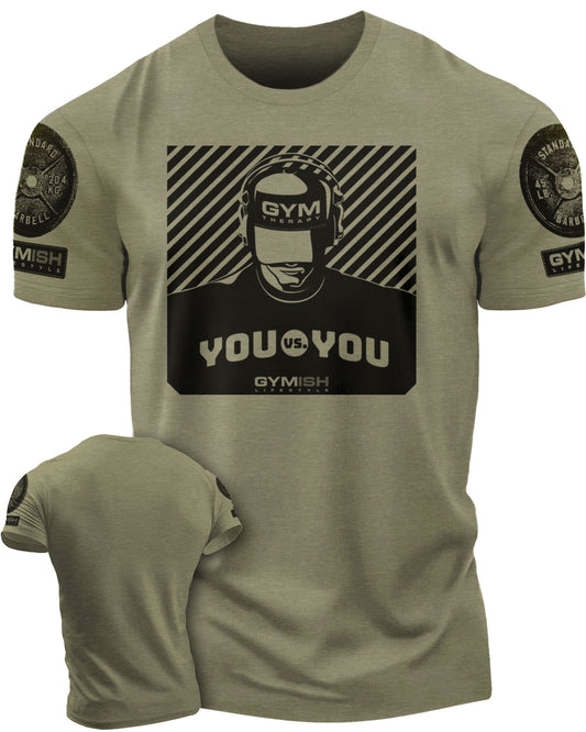 151. You vs You Funny Motivational Workout Gym T-Shirt for Men T-Shirt Military with Sleeve Logo T-Shirt GYMISH LIFESTYLE