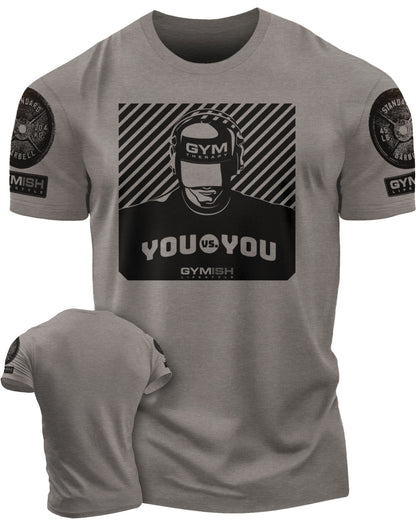 151. You vs You Funny Motivational Workout Gym T-Shirt for Men T-Shirt Warm Grey with Sleeve Logo T-Shirt GYMISH LIFESTYLE