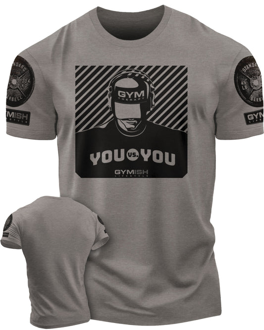 151. You vs You Funny Motivational Workout Gym T-Shirt for Men T-Shirt Warm Grey with Sleeve Logo T-Shirt GYMISH LIFESTYLE