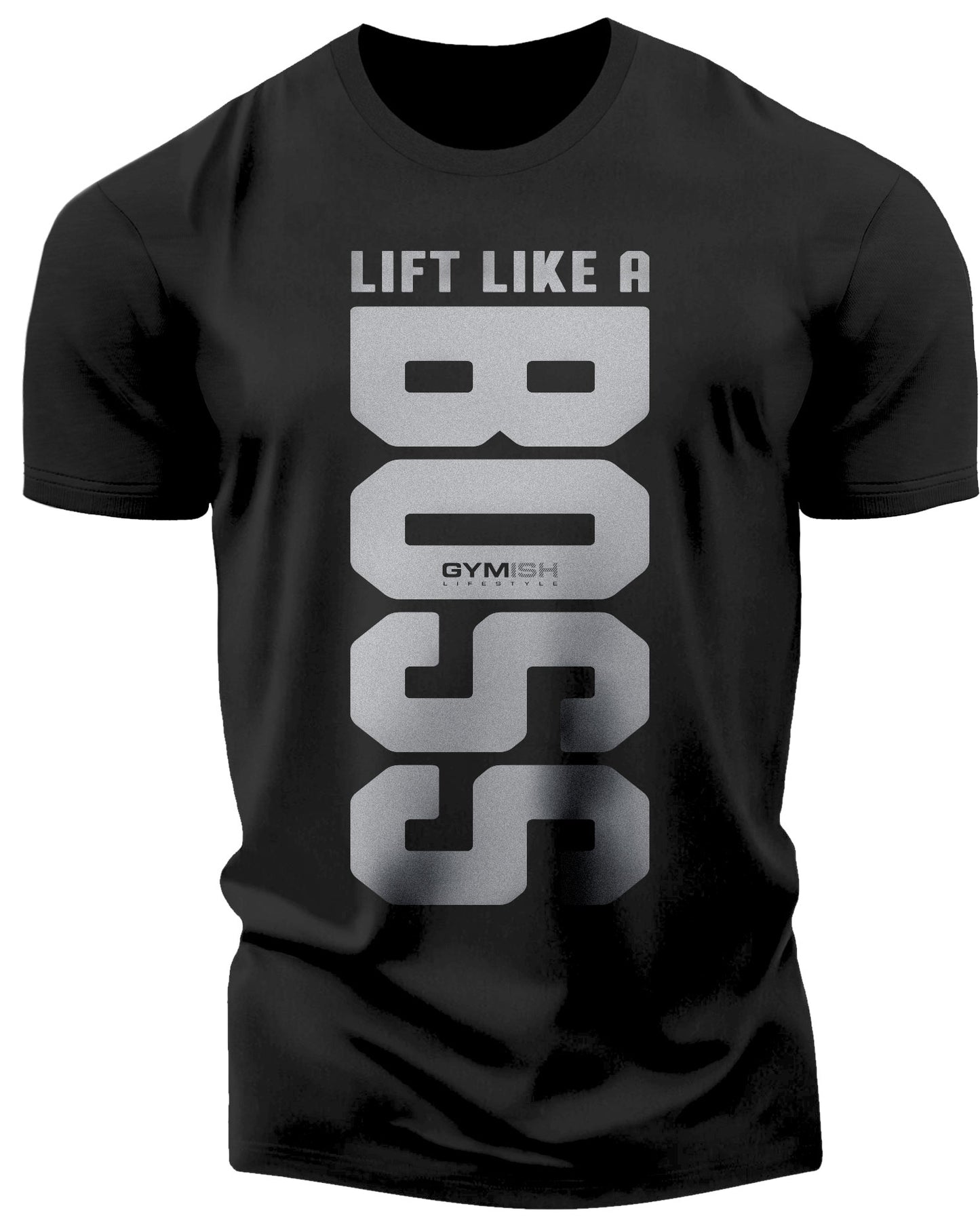012. Lift Like A Boss Funny Motivational Workout Gym T-Shirt for Men T-Shirt Silver On Black T-Shirt GYMISH LIFESTYLE