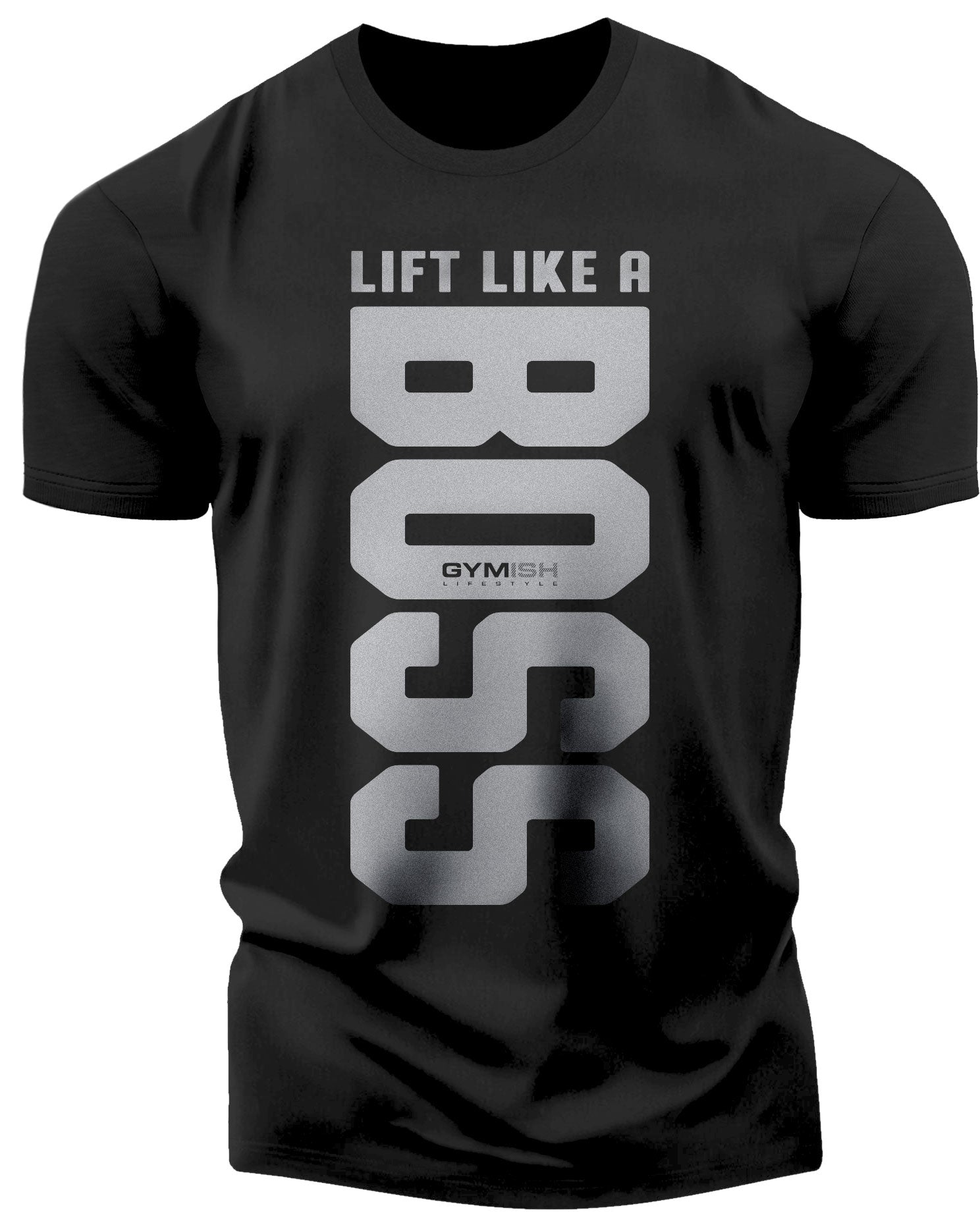 012. Lift Like A Boss Funny Motivational Workout Gym T-Shirt for Men T-Shirt Silver On Black T-Shirt GYMISH LIFESTYLE