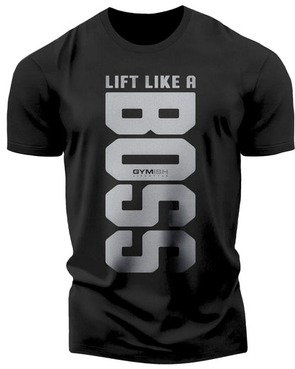 012. Lift Like A Boss Funny Motivational Workout Gym T-Shirt for Men T-Shirt Silver On Black T-Shirt GYMISH LIFESTYLE