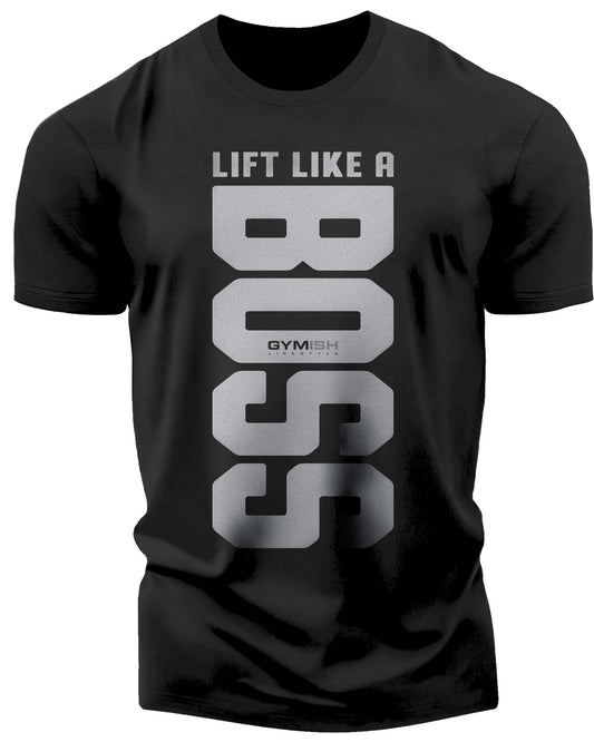 012. Lift Like A Boss Funny Motivational Workout Gym T-Shirt for Men T-Shirt Silver On Black T-Shirt GYMISH LIFESTYLE