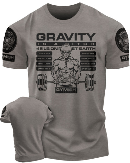 104. Defy Gravity Funny Workout Gym T-Shirt for Men T-Shirt Warm Grey with Sleeve Logo T-Shirt GYMISH LIFESTYLE