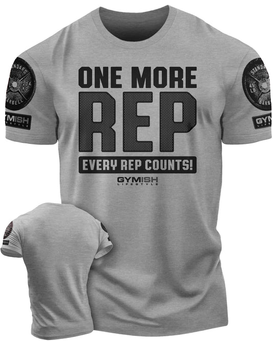 102. One More Rep Funny Workout Gym T-Shirt for Men T-Shirt Heather Grey with Sleeve Logo T-Shirt GYMISH LIFESTYLE