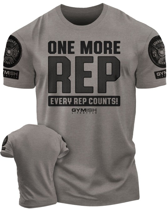 102. One More Rep Funny Workout Gym T-Shirt for Men T-Shirt Warm Grey with Sleeve Logo T-Shirt GYMISH LIFESTYLE