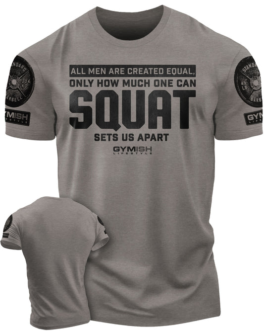 090. Created Equal Squat Funny Workout Gym T-Shirt for Men T-Shirt Warm Grey with Sleeve Logo T-Shirt GYMISH LIFESTYLE