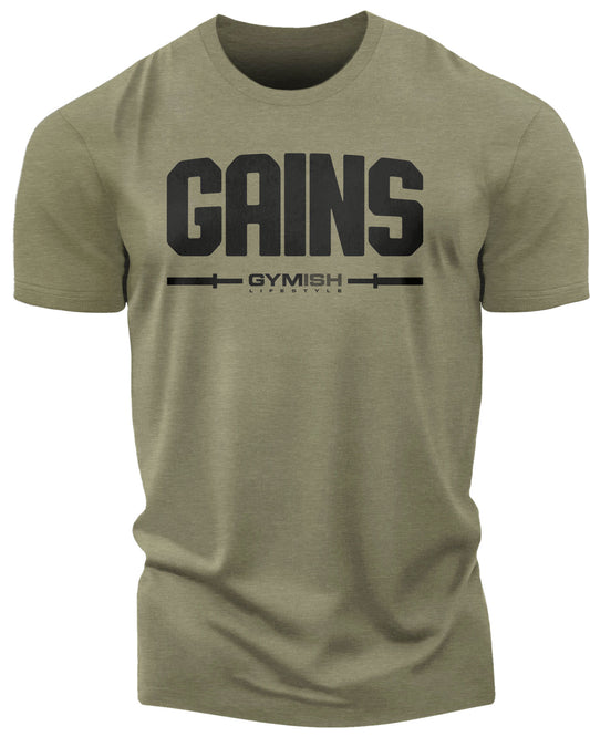 135. Gains Funny Motivational Workout Gym T-Shirt for Men T-Shirt Military Green T-Shirt GYMISH LIFESTYLE