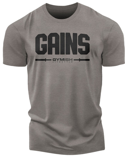 135. Gains Funny Motivational Workout Gym T-Shirt for Men T-Shirt Warm Grey T-Shirt GYMISH LIFESTYLE