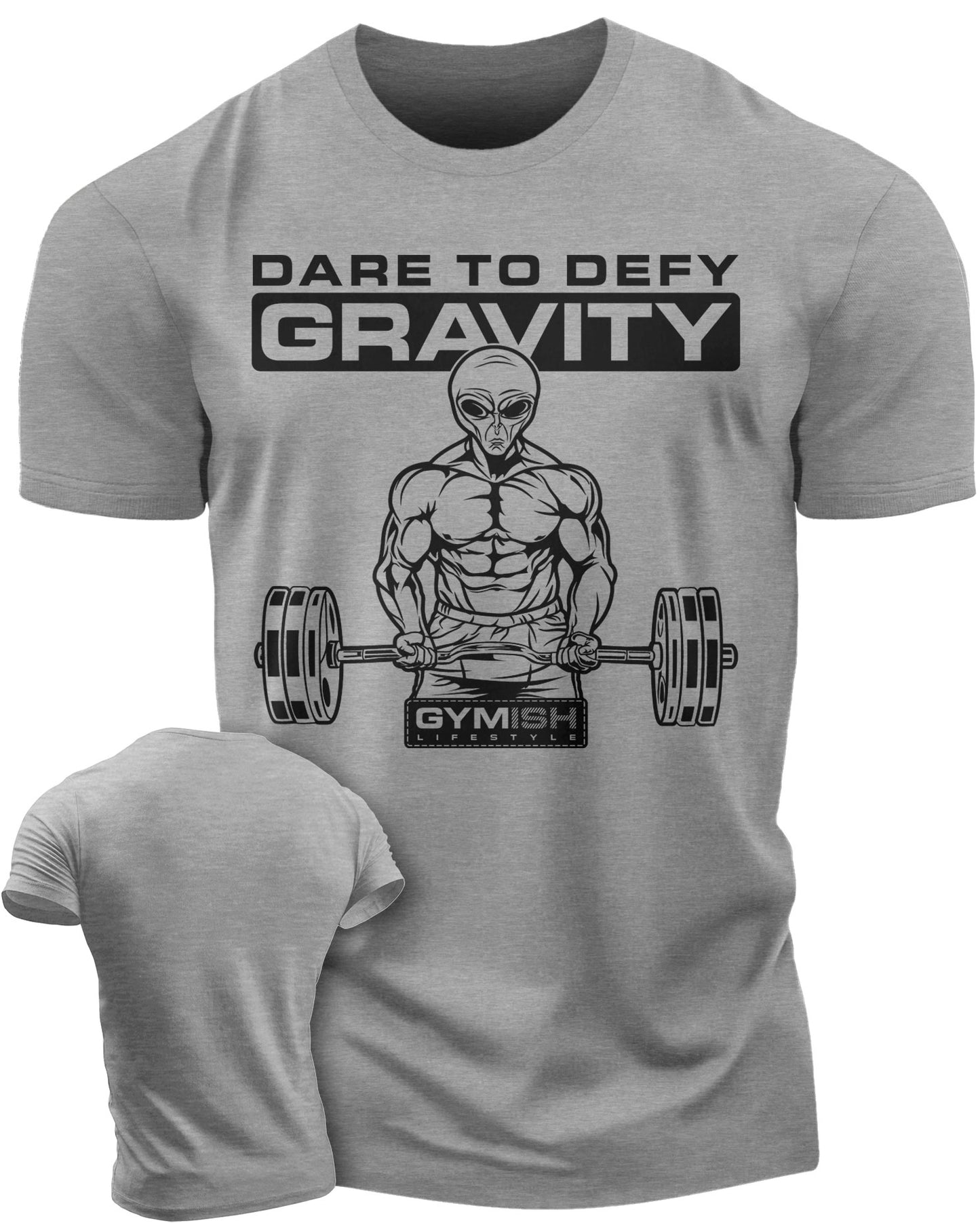 104a. Dare To Defy Gravity Funny Workout Gym T-Shirt for Men T-Shirt Heather Grey T-Shirt GYMISH LIFESTYLE