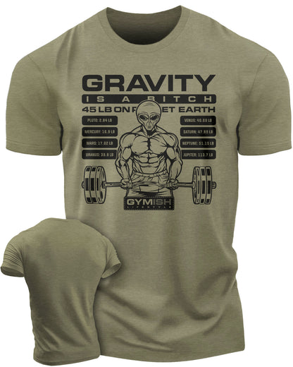 104. Defy Gravity Funny Workout Gym T-Shirt for Men T-Shirt Military Green T-Shirt GYMISH LIFESTYLE