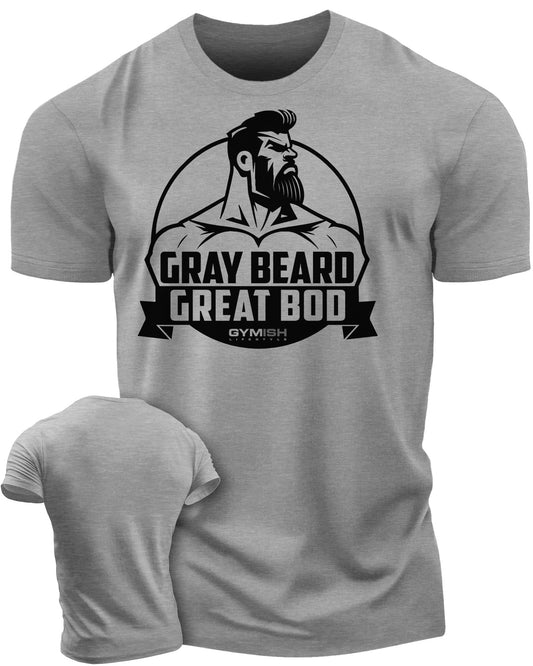 084. Gray Beard Great Bod Funny Workout Gym T-Shirt for Men T-Shirt Heather Grey T-Shirt GYMISH LIFESTYLE