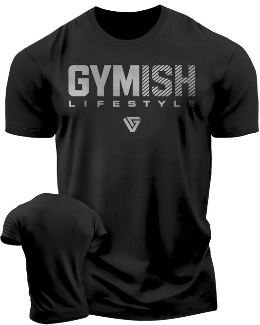 047. Gymish Lifestyle Funny Motivational Workout Gym T-Shirt for Men T-Shirt Silver On Black T-Shirt GYMISH LIFESTYLE