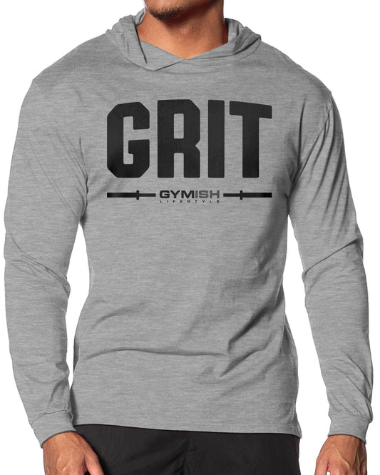 134. Grit Lightweight Long Sleeve Hooded T-shirt for Men Sport Grey Hoodie T-Shirt GYMISH LIFESTYLE
