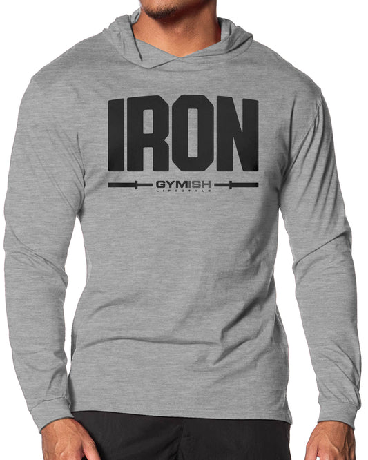 136. Iron Lightweight Long Sleeve Hooded T-shirt for Men Sport Grey Hoodie T-Shirt GYMISH LIFESTYLE