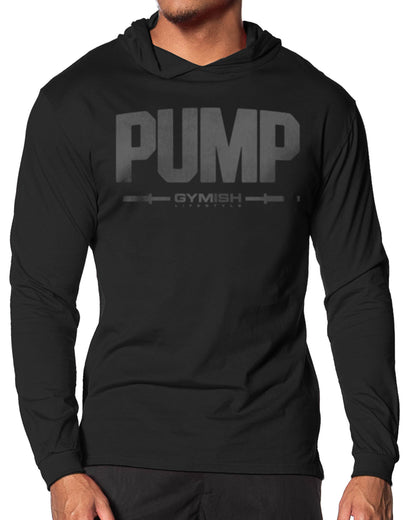 132. Pump Lightweight Long Sleeve Hooded T-shirt for Men Black Hoodie T-Shirt GYMISH LIFESTYLE