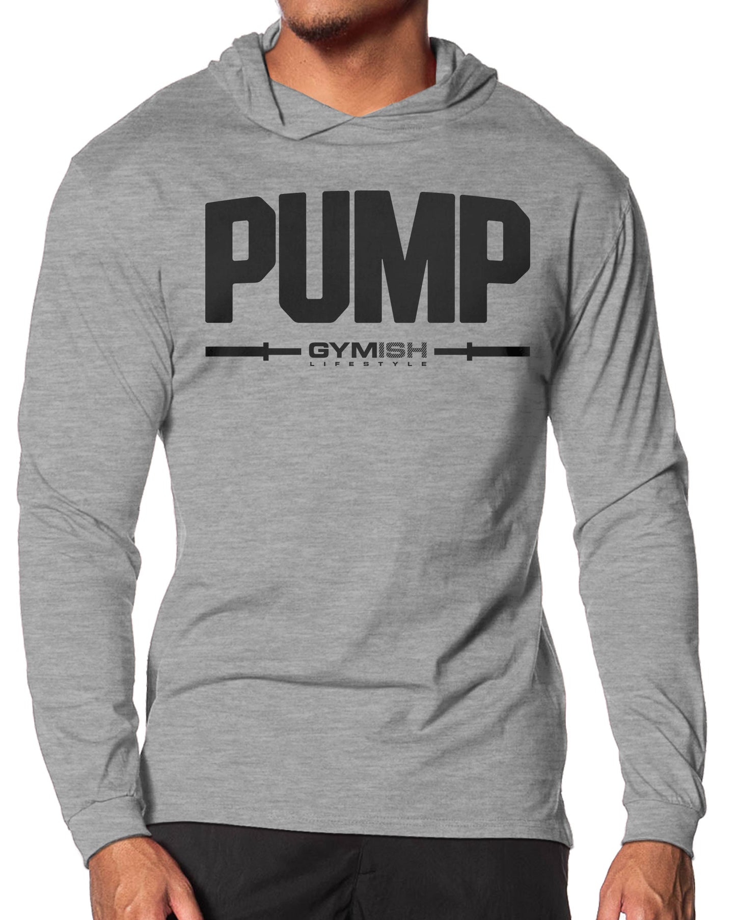 132. Pump Lightweight Long Sleeve Hooded T-shirt for Men Sport Grey Hoodie T-Shirt GYMISH LIFESTYLE