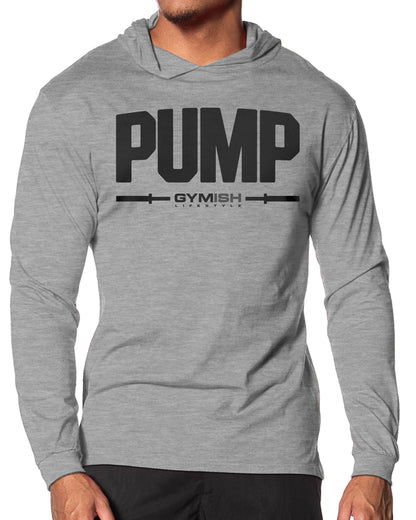132. Pump Lightweight Long Sleeve Hooded T-shirt for Men Sport Grey Hoodie T-Shirt GYMISH LIFESTYLE