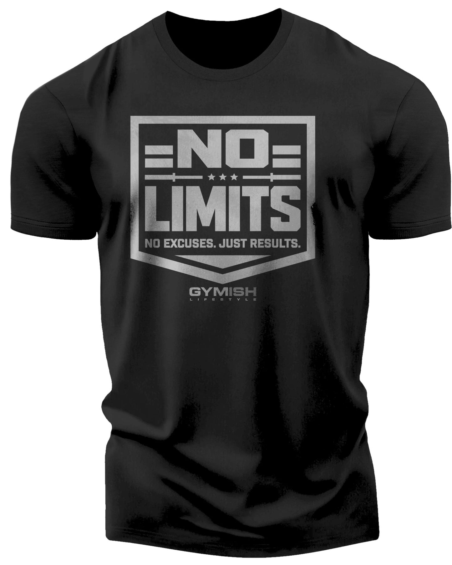 155. No Limits Funny Motivational Workout Gym T-Shirt for Men T-Shirt Silver On Black T-Shirt GYMISH LIFESTYLE
