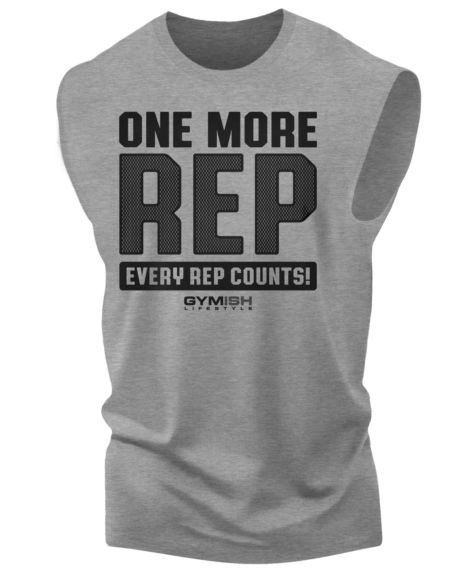 102. One More Rep Funny Workout Muscle Tank Top for Men Heather Grey T-Shirt GYMISH LIFESTYLE