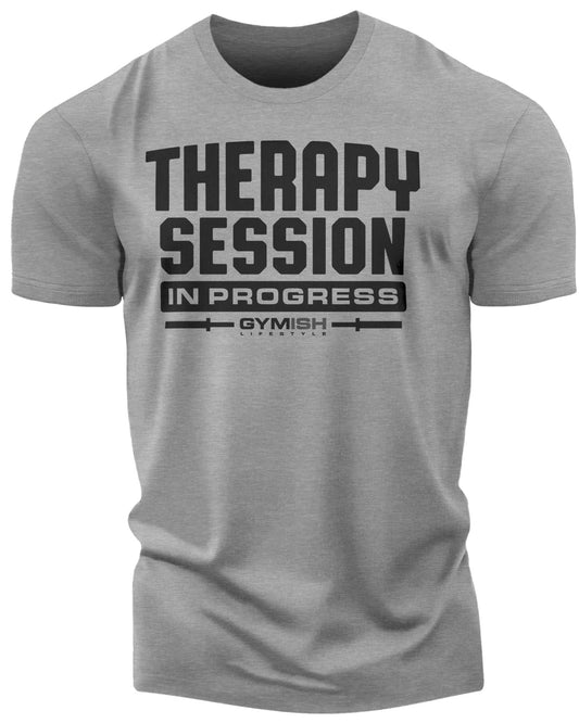 128. Therapy Session Funny Motivational Workout Gym T-Shirt for Men T-Shirt Heather Grey T-Shirt GYMISH LIFESTYLE