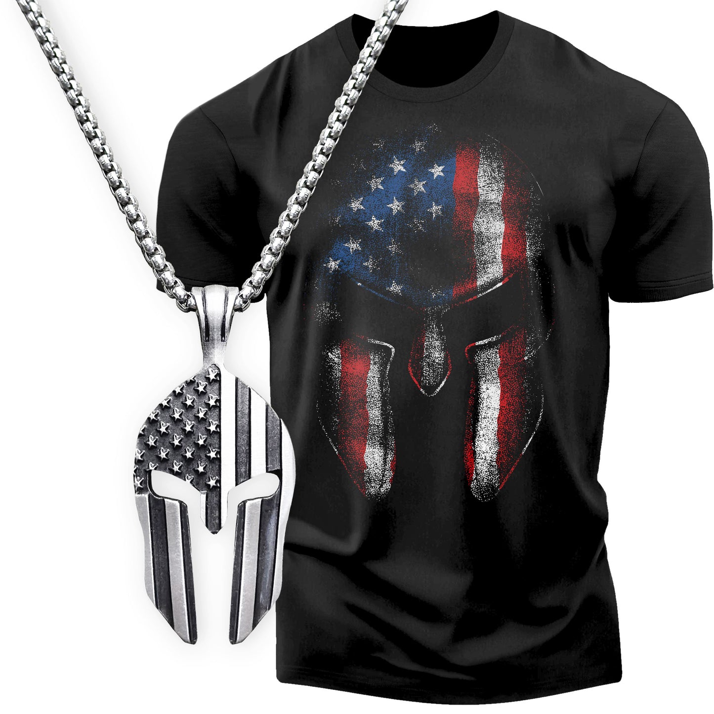 Gift Set for Men American Spartan Workout Gym Shirt with Spartan Warrior Pendant