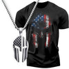 Gift Set for Men American Spartan Funny Workout Gym T-Shirt with Spartan Warrior Pendant