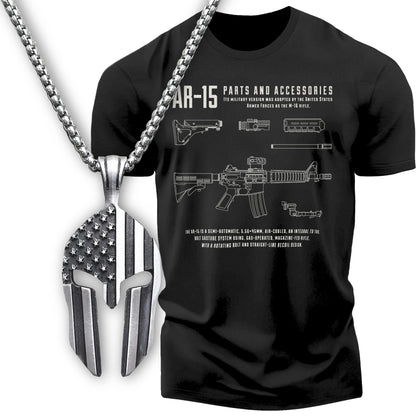 Gift Set for Men AR 15 Workout Gym Shirt with Spartan Warrior Pendant