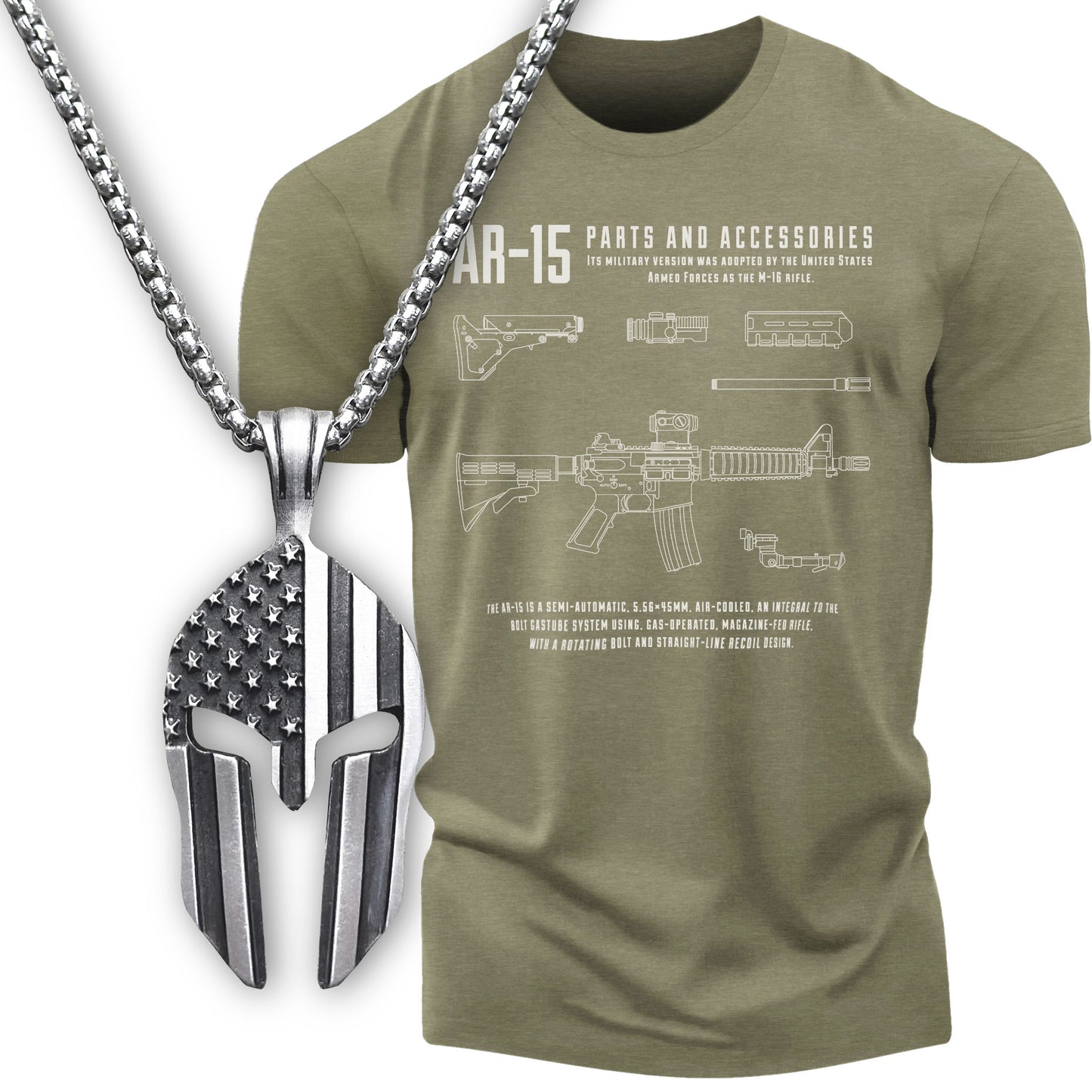 Gift Set for Men AR 15 Workout Gym Shirt with Spartan Warrior Pendant