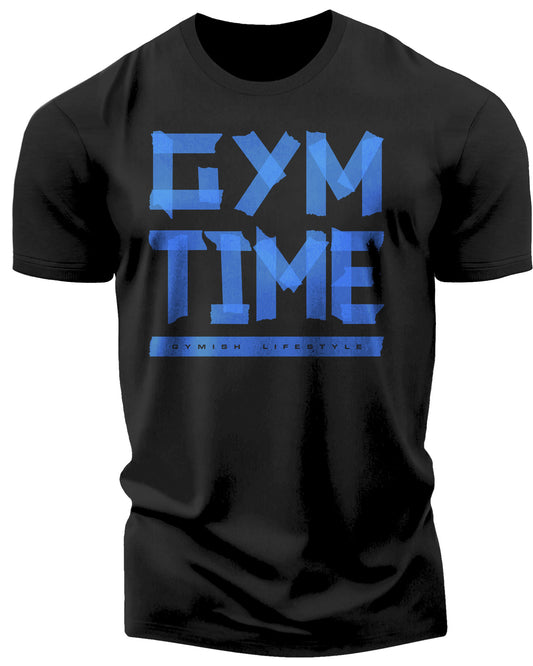 148. Gym Time Funny Motivational Workout Gym T-Shirt for Men Blue On Black T-Shirt GYMISH LIFESTYLE